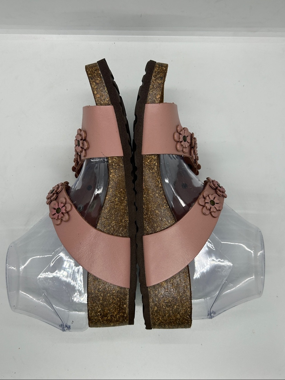 Sophia Milano Wedge Sandals Size 9 Mauve Pink Leather Flowers Slip On Toe Post - Picture 6 of 11
